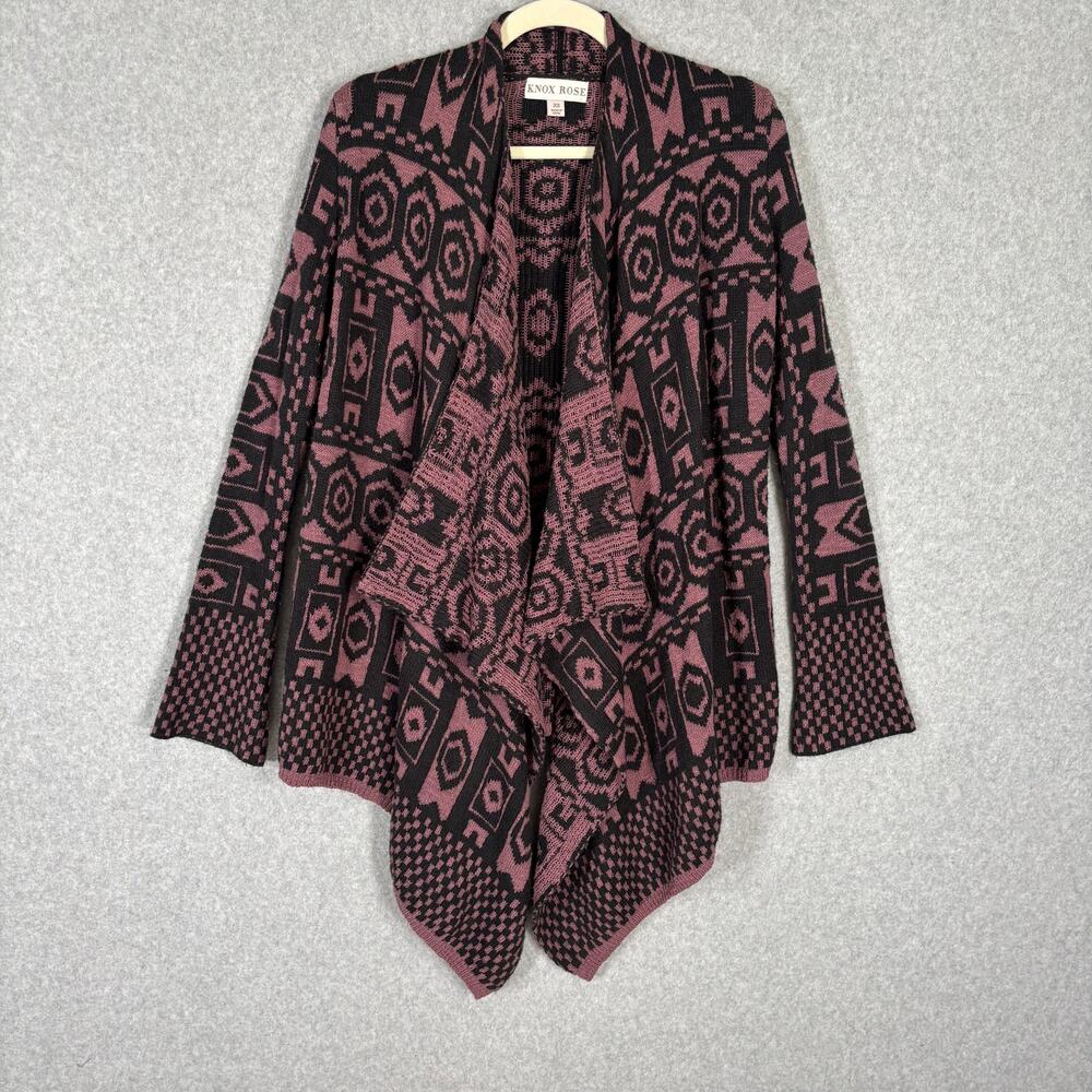 Knox‎ Rose Cardigan Sweater Womens XS Purple Black Aztec Southwest Boho Tribal